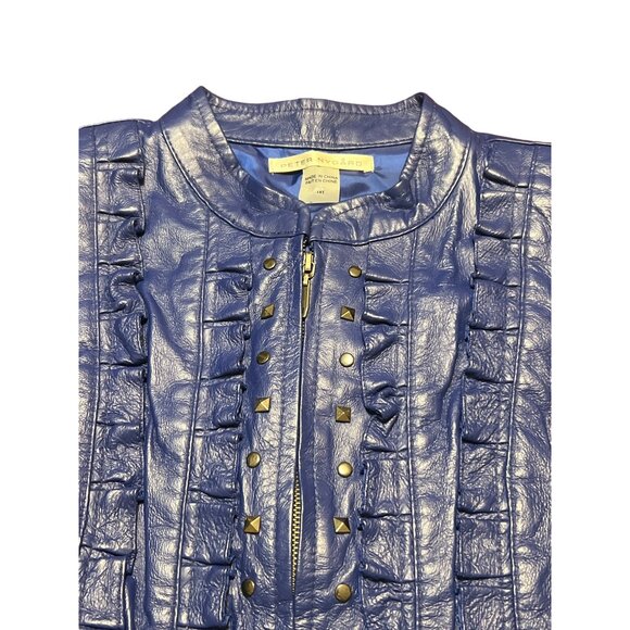 Peter Nygard Studded Ruffle Leather Knit Sweater Jacket Royal Blue Size M - Picture 3 of 5